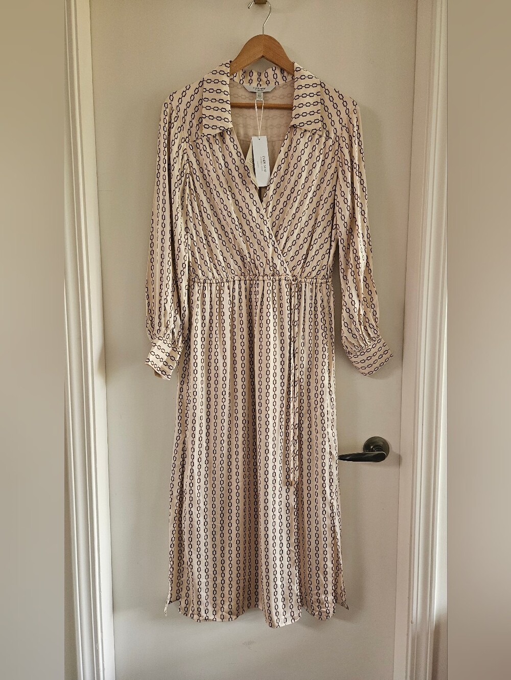 Ever New Cream Chain-Print Wrap Maxi Dress